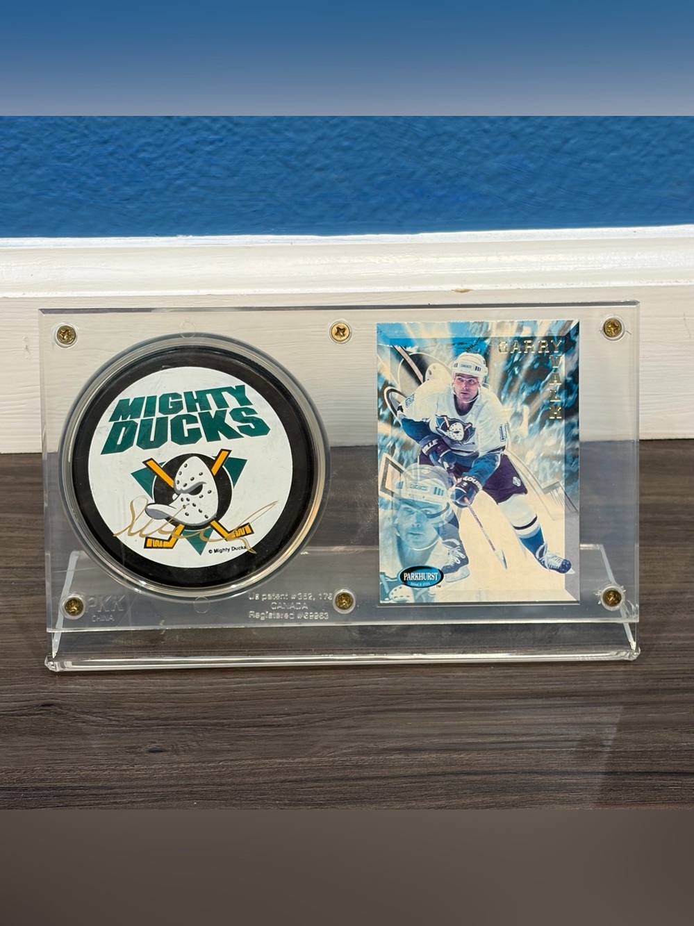 Vintage 90s NHL Anaheim Mighty Ducks Signed Hockey Puck And Card Garry Valk